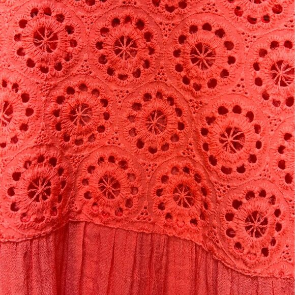 NWT John Paul Richard Peasant Blouse Large Coral Boho Casual Top Crochet Eyelet - Picture 11 of 13